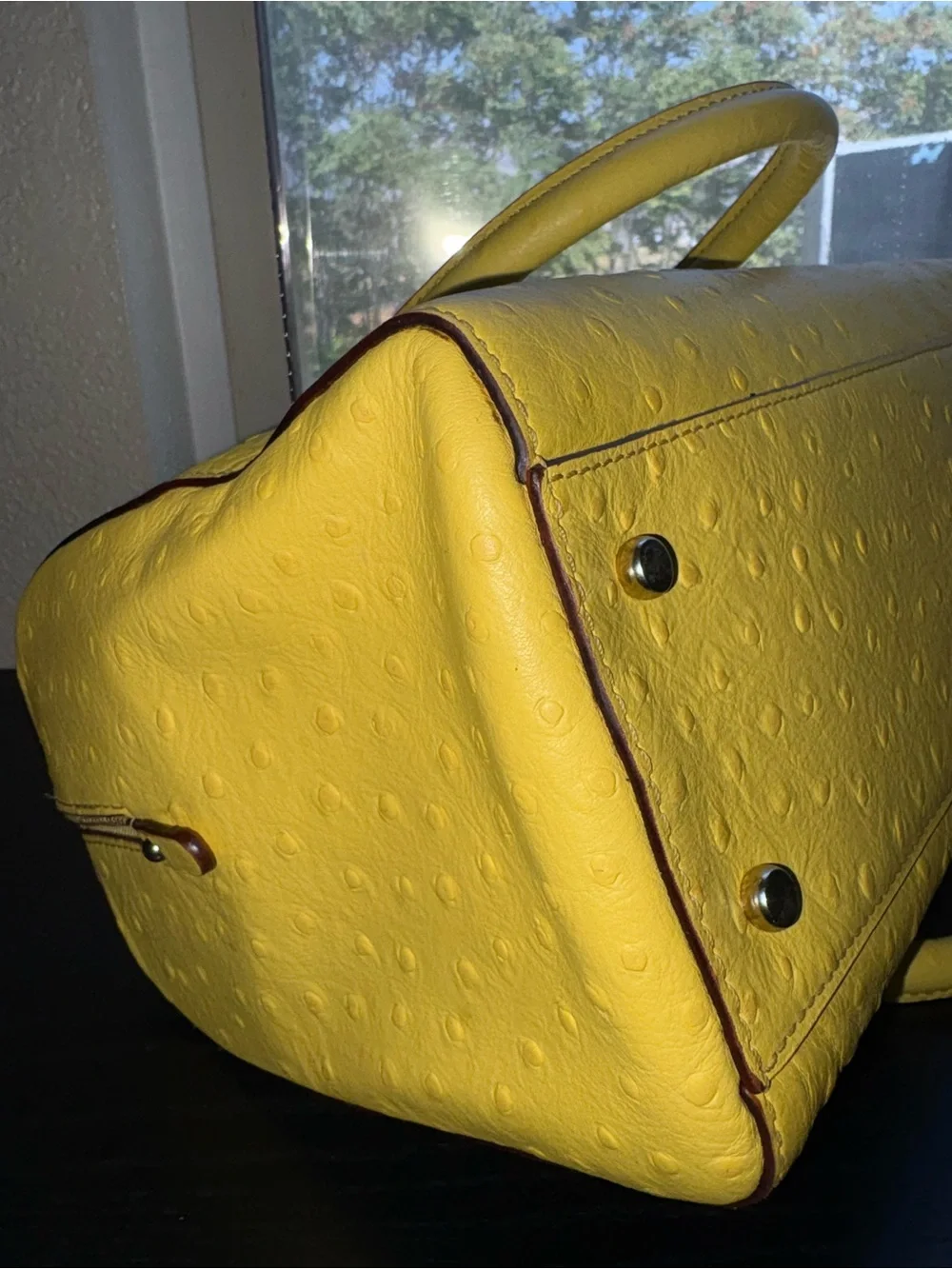Kate Spade New York Yellow Ostrich Embossed Leather Satchel
